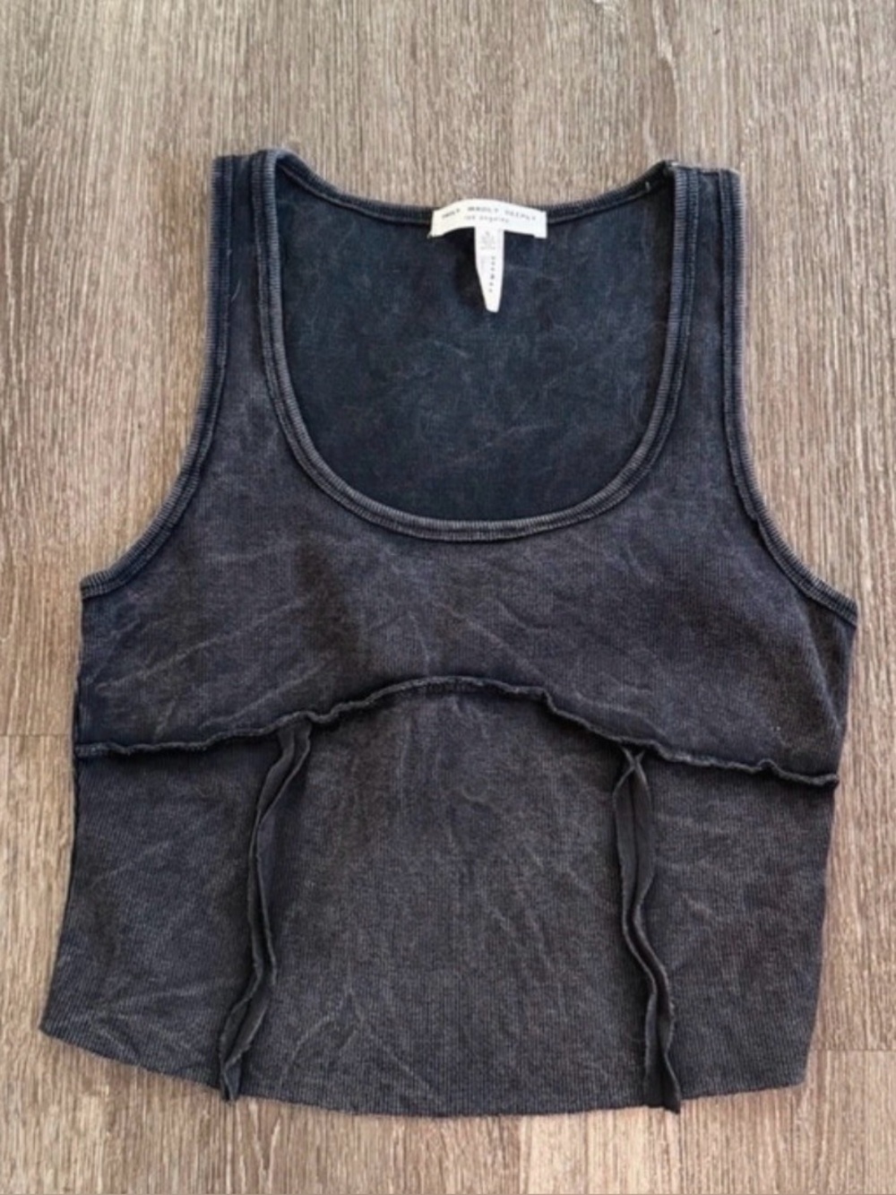 Free People Cropped Ribbed Charcoal Tank Top